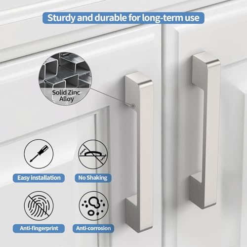 Amerdeco 10 Pack Brushed Satin Nickel Cabinet Pulls 320mm Hole Center Cabinet Hardware Kitchen Cabinet Handles for Bathroom Drawer Pulls Dresser Pulls AM018… - Image 5