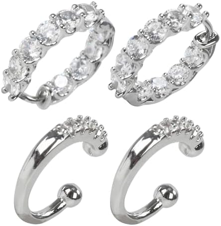 Small Cubic Zirconia Huggie Hoops for Women, Hypoallergenic Dainty Silver Plated Stackable Earrings for Cartilage & Multiple Piercing for Christmas Gifts 2 pairs