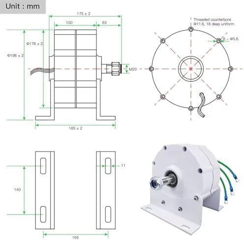 Kit generatore per turbina eolica con regolatore di Carica, apparecchiatura per la Produzione di energia elettrica Verticale, generatore a magneti permanenti a Basso Numero di Giri da 12000
