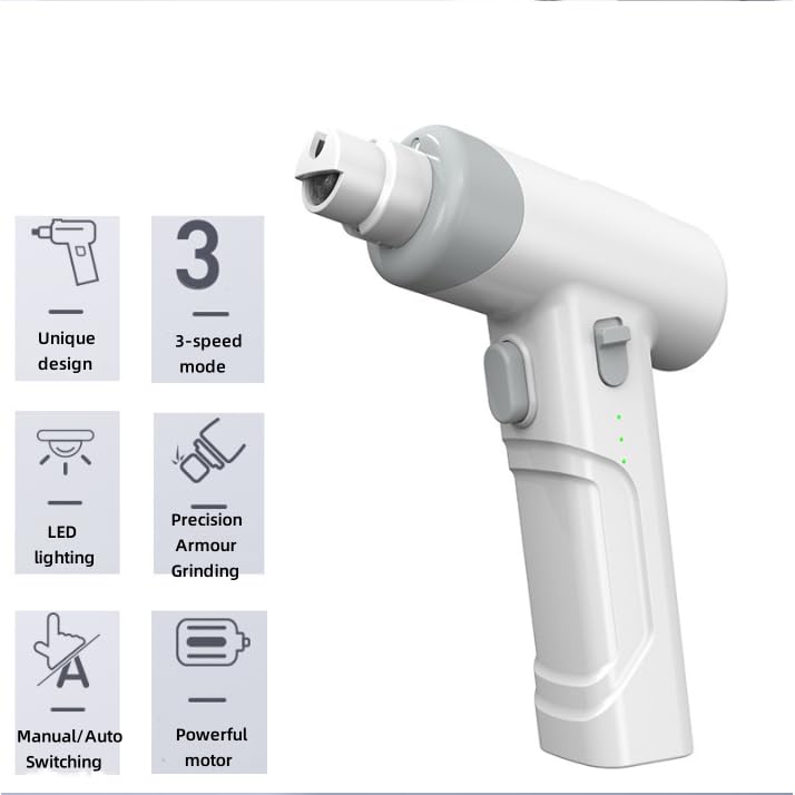 Cortaúñas para perros y gatos, lima de uñas eléctrica, pulido de precisión y cambio manual/automático, para perros grandes, medianos, gatos, cuidado de uñas de animales pequeños, color blanco