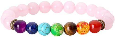 Jovivi 7 Chakra Rose Quartz Reiki Healing Crystal Stone Beads Lucky Bracelet for Women Jewellery Protection Gifts for Her