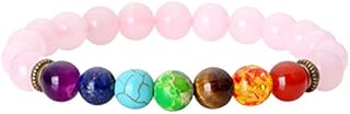 Jovivi 7 Chakra Rose Quartz Reiki Healing Crystal Stone Beads Lucky Bracelet for Women Jewellery Protection Gifts for Her