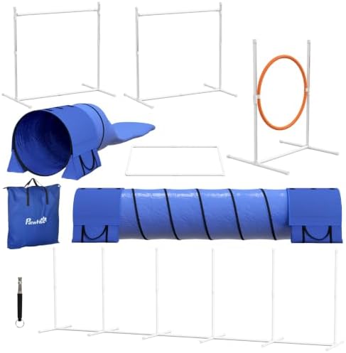 PawHut Kit de Agilidad para Perros 7 Piezas, Circuito de Obstáculos, Azul
