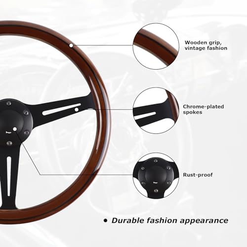 Qymopay 6974467618853 14'' 6-Bolt Wood Grain Racing Steering Wheel Vintage Nostalgic Style Car Steering Wheel thumb #2