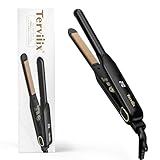 Terviiix ストレートアイロン 15mm シルキーヘアケアプレート 前髪用 ヘアアイロンメンズ 持ち運びミニヘアアイロン 10段階温度設定120-210℃ 海外対応 収納ポーチ付き