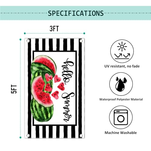 Baccessor Hello Summer Watermelon 3 X 5 FT Flag Double Sided Black Stripes Watermelon Fruit Cool Summer Large Big Yard Flag Seasonal Holiday Outdoor Outside Decoration by Baccessor - Used condition - Image 5
