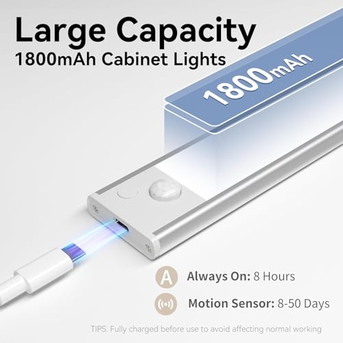 Under Cabinet Lighting, Rechargeable Closet Lights, LED Magnetic Motion Activated Under Cabinet Lights 1800mAh Battery Operated, Wireless Dimmable Under Counter Lights for Kitchen,Stairs,Pantry 2 Pack — view 4