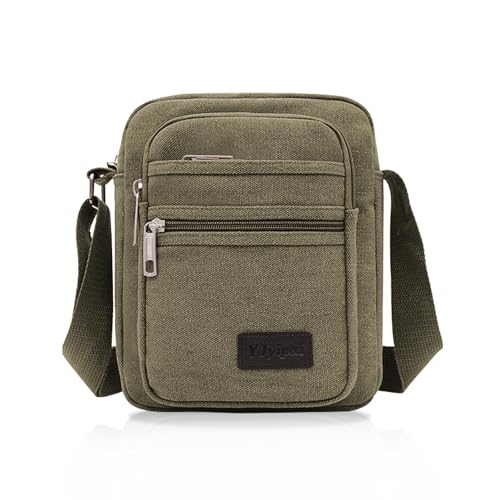 FuninCrea Casual Crossbody Bag, Canvas Shoulder Bag Messenger Bags for Men, Multi Pocket Crossbody Phone Bag with Shoulder Strap for Sporting, Travelling, Hiking, Cycling (green)