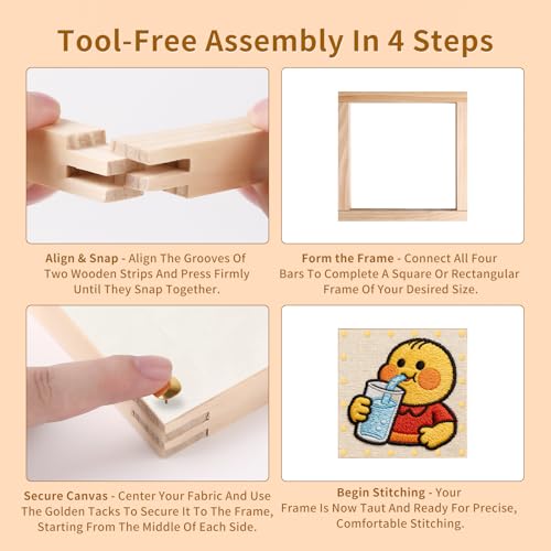 Fvbber 6 Sets Needlepoint Stretcher Bars for Needlework with 100 Golden Tacks Embroidery Gift Set, 3 Sizes 12pcs Wooden Canvas Stretcher Bars Frame Kit for Needlepoint Embroidery Crafts Art