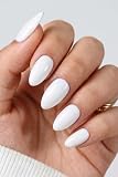 AZUREBEAUTY Press On Nails Squre krótkie białe paznokcie do naklejenia, pełne pokrycie, jakość salonowa, miękkie paznokcie żelowe, krótkie sztuczne paznokcie z klejem do paznokci