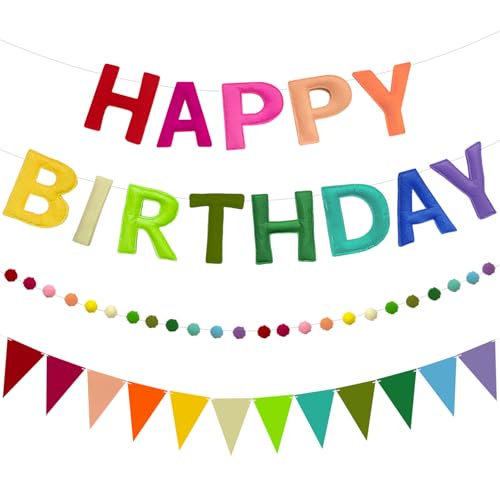 Banderole Happy Birthday en feutre guirlande anniversaire eco responsable suspendue