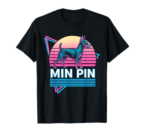 Miniatura Pinscher Retro Vintage Synthwave Perro Estético Camiseta