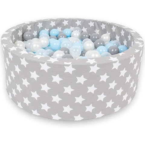 Delsit Kids Foam Ball Pit - European Made Premium Quality - Round Baby Playpen with Balls - Durable & Lightweight Play Ball Pool - No Smell, Fast Foam Recovery & Washable Cover | Gray with Stars Cover