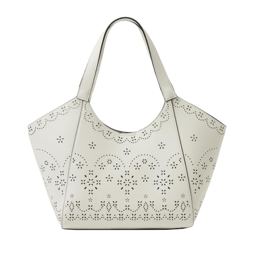 Accessorize London White Laser Cut Shoulder Tote Bag Large Shopper Bag for Ladies Stylish Office & College Han