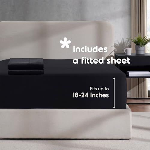 Image of Hearth & Harbor Black Duvet Cover with Fitted Sheet King Size | 4 Piece Soft Double Brushed Bedding Set, Button Closure, 1 Duvet Cover 104x90 Inches, 1 Fitted Sheet, 2 Pillow Shams