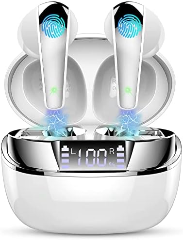 Wireless Earbuds, Bluetooth 5.3 Headphones NEW Wireless Headphones with 4 ENC Mic, 56H Bluetooth Earphones in Ear Noise Cancelling Deep Bass, Mini Ear Buds Bluetooth Earbuds IP7 Waterproof LED Display