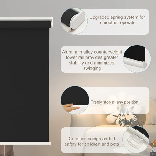 Changshade Blackout Roller Shades Cordless for Windows,100% Room Darkening Window Blinds for Bedroom,Thermal Insulated UV Protection,Easy Install Pull Down Shades for Home,45" w x 72" h,Black by Changshade - Image 4