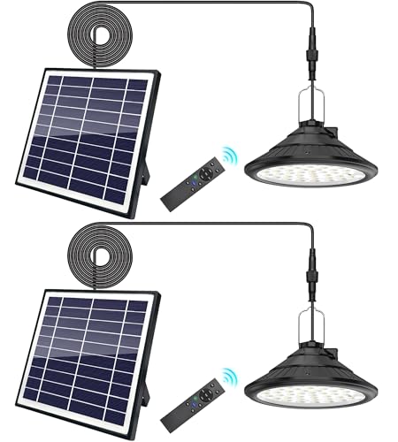 Qoolife Lampes solaires à suspendre pour l'extérieur et l'intérieur - 4500 mAh 3 couleurs/4 modes - Lampes LED solaires avec télécommande Étanche IP66 Chargement USB Lampe suspendue pour 2 paquets