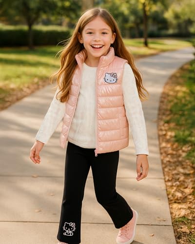 Image of Hello Kitty Girls Pants Set - 3 Piece Zip Up Vest, Long Sleeve Graphic Shirt, Fleece Pants - Matching Set for Girls (2T-12), Size 2T, Light Pink /Black /White