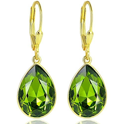Ohrringe Grün Gold 925 Silber vergoldet Marken Kristalle Tropfen NOBEL SCHMUCK