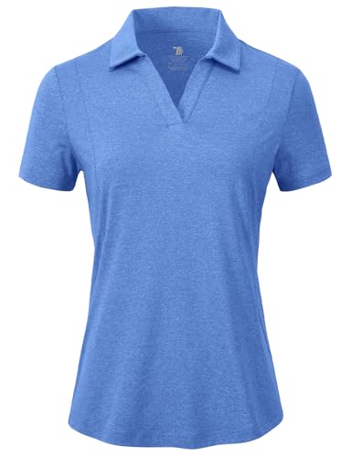 Image of BGOWATU Women's Short Sleeve Golf Tennis Polo Shirts V Neck Collared Workout Tops UV Protection Dry Fit