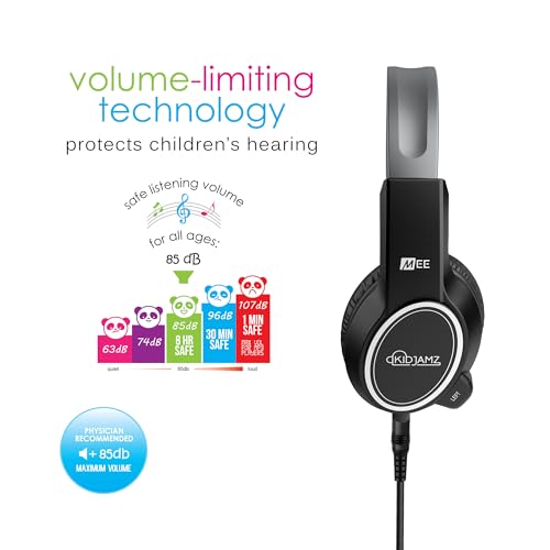 Image of MEE audio KidJamz 100-Pack Classroom School Headphones, Adjustable On-Ear Student Headsets with 3.5mm Jack, Boom Mic, Volume Limiting, Durable Design, Detachable Cords, Bulk 100pk + 200 Cables (Black)