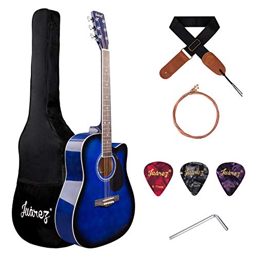 Image of JUAREZ Arpeggio 41 Inch Acoustic Guitar Kit, JRA41SP-TBS Spruce Top, Rosewood Fretboard & Bridge, Truss Rod, Chrome Die Cast Machine Tuners, Blue Sunburst