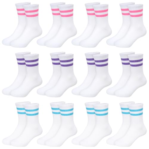 Moitiy Lot de 12 paires de chaussettes de tennis en coton pour fille et garçon Taille 27-38, multicolore, 35-38