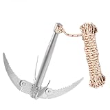 Lagnlnaoy Outdoors Grappling Hook Lake Weed Cutter Survival Tool with Rope Folding Boats Anchor Sturdy Durable for Small Boat Canoes Fishing Supplies （Randomly Send The Color of The Rope）