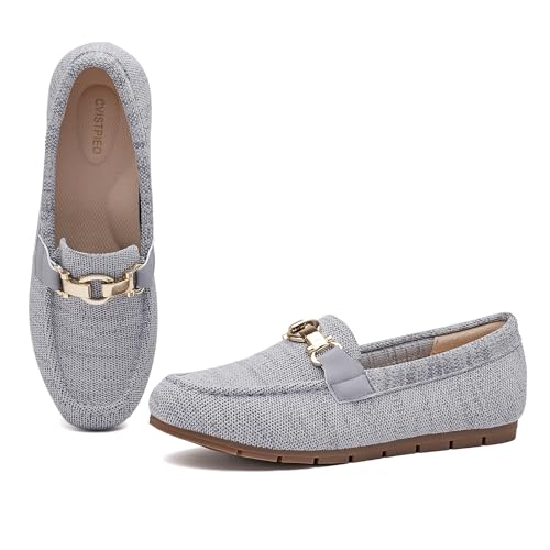 Image of Cvistpieo Loafers for Women Comfortable Dressy Casual Work Flats Lightweight & Breathable Slip On Walking Shoes Knit Grey Size 5