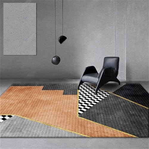 Tapis rectangles décoratifs orange gris et moquette de chambre avec lignes géométriques - 2