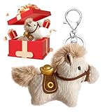 Generico Llavero con forma de caballo - Decoración del año del caballo de 4 pulgadas | Llavero con bolso de animal para mujeres, hombres, niñas, amante, mochila, en clase, trabajo, viajes q, marrón