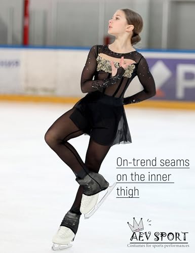 Image of Women Mesh Tights for Figure Ice Skating with Seam over the Heel of the Boot