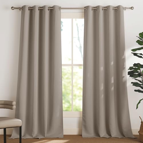 PONY DANCE Nowoczesne zasłony termiczne do salonu 2 sztuki szer. 140 x wys. 350 cm zasłony zaciemniające z pierścieniami Curtains elegancka sypialnia i salon, piasek
