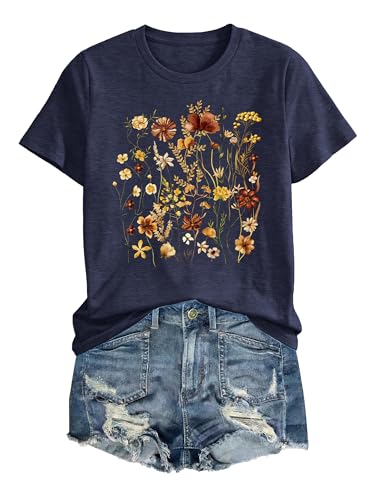 Image of Anbech Womens Dandelion Graphic T-Shirts Teen Girls Cute Sunflower Print Casual Tee Tops