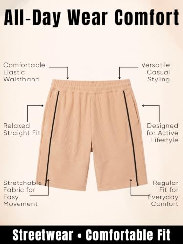 Image of Leriya Fashion Men's Ribbed Shorts | Stylish Summer Bottoms | Trendy Streetwear Half Pant | Elastic Waist Printed Summer Outfit | Relaxed Fit Casual Short's with Pockets | Gym Boxer Shorts for Men