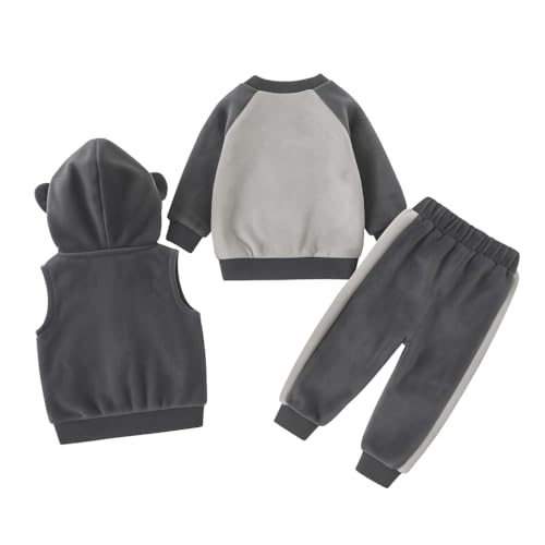 Image of Bold N Elegant Unisex Kids Fur Printed 3D Reindeer Cartoon Thick Winter Warm T-Shirt Pant With Hood Jacket 3 Pc Clothing Set