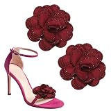 PATIKIL 3 Inch Adornos Decorativos Para Zapatos 2 Pcs Broches Removibles Para Zapatos Con Lazo Flores Y Cristales Para Accesorios De Tacones Y Vestidos De Mujer Rojo