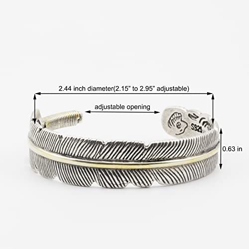 Innocence S999 Antique Silver Plated Wide Feather Cuff Bracelet For Men Women Adjustable Retro Twisted Feathers Bracelets Gift Jewelry2