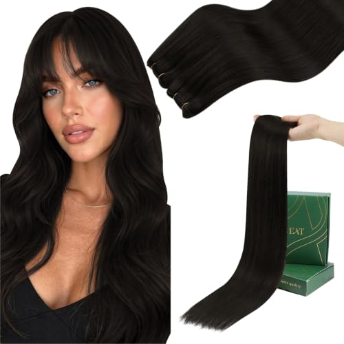Image of Ugeat Weft Hair Extensions Human Hair, Real Hair Extensions Sew in Darkest Brown, Sew in Extensions 14 Inch 80g, Short Length