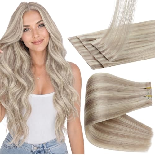 Image of Full Shine Injection Seamless Hair Extensions Clip in, Ash Blonde Balayage