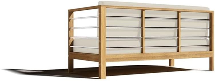 Pemberly Row Teak Outdoor Sectional Right Sofa, Hand-Sanded Finish, Tan Canvas Cushion, 56 in Seat Width, Weather Resistant, Premium Teak, Modern Patio Furniture for Backyard or Garden Use