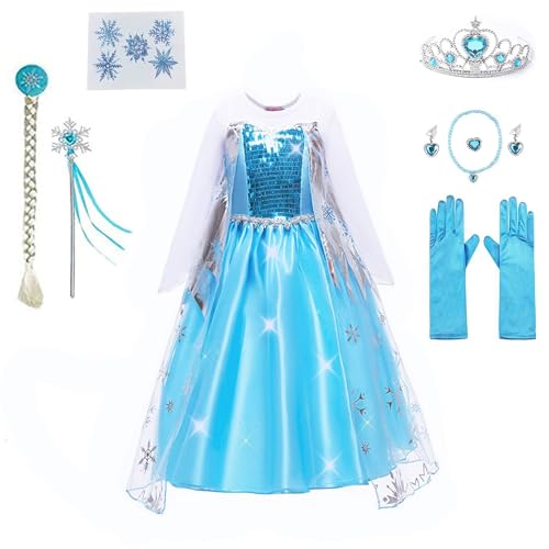 Yigoo Elsa Costume da bambina Regina di Ghiaccio Principessa Vestito Lucido Bambini Natale Travestimento Carnevale Festa Halloween Festa 120