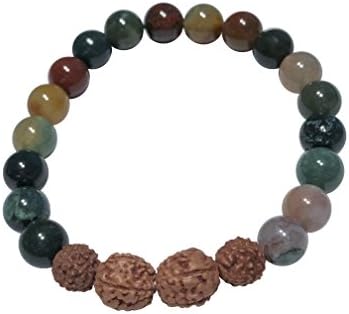 Moss Agate Bead Bracelet by Kuratif 6mm Jewelry Bag Included