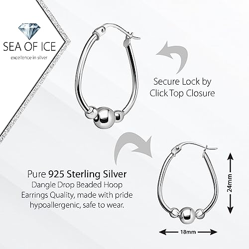 Hoop Earrings For Women Sterling Silver Polish Trendy Dangle Drop Beaded Earring Oval Round Elegant - Sterling Silver Earrings For Women – Nickel-Free Jewelry #TOP1
