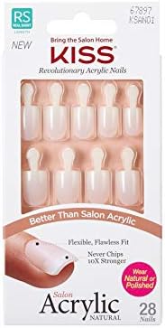 KISS Salon Acrylic Natural Press On Nails, Nail glue included, 'Rare', Nude, Short Size, Squoval Shape, Includes 28 Nails, 2g Glue, 1 Manicure Stick, 1 Mini File