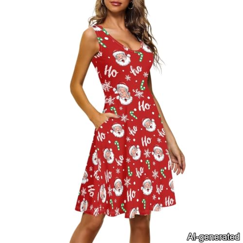 Image of Dreaweet Casual Sleeveless Dresses for Women Girls, Round Neck Tank Dresses with Pockets Summer Sundress Size XS-4XL