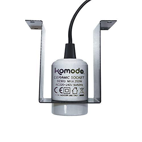 Komodo Ceramic Lamp Fixture and Mounting Bracket for Reptile Enclosures Durable Mountable Heat Resistant Basking Light Bulb Indoor Habitat Lighting