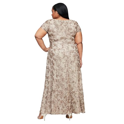 Image of Alex Evenings Women's Long Rosette Mother of The Bride Dress with Short Sleeves