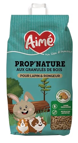 Aimé - Litière PROP'Nature 10L pour Petits Animaux - Granulés de Bois Super Absorbants - pour Lapin, Cochon d'Inde, Hamster, Souris, Cobaye - Jusqu'à 6 Semaines d'Utilisation